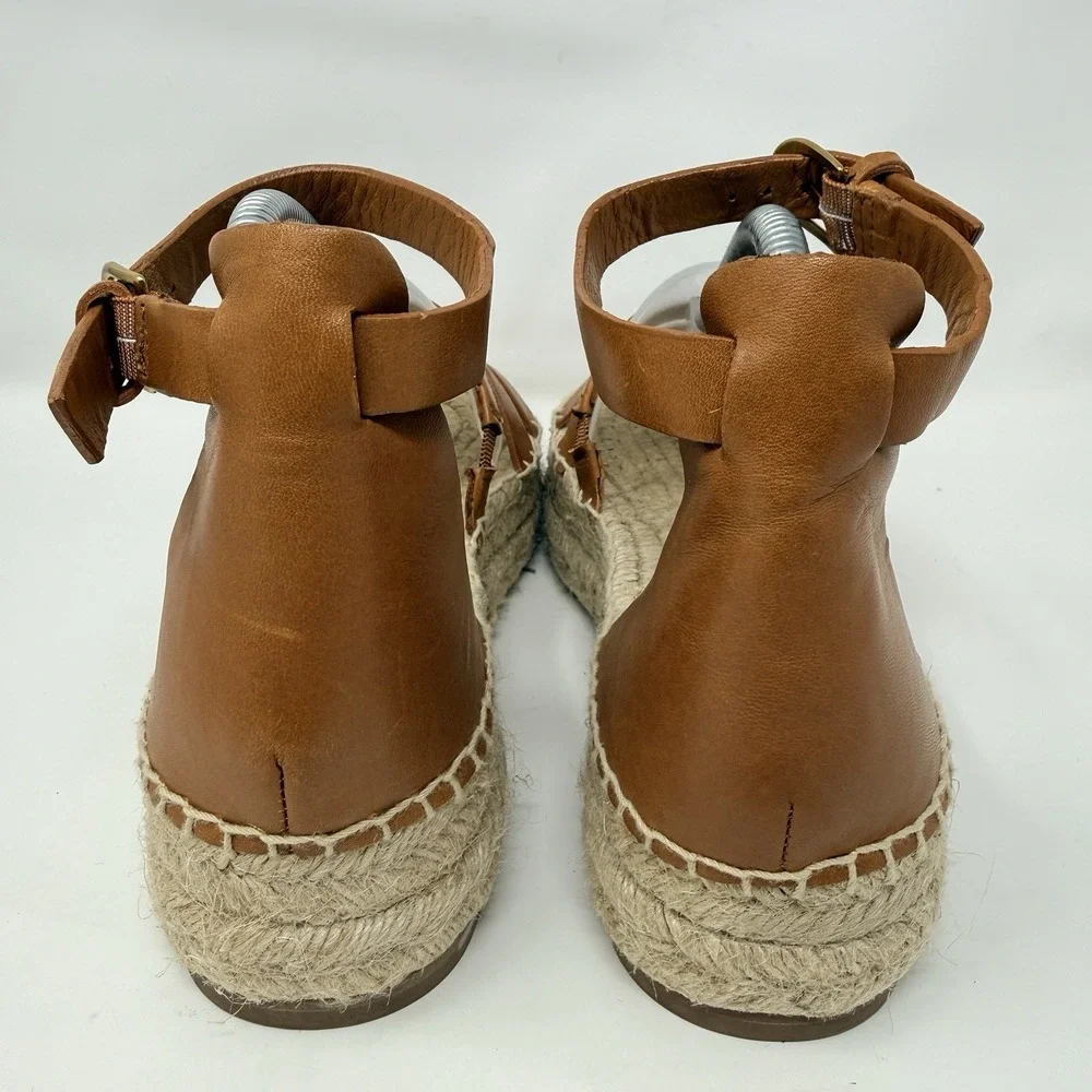 J Crew Grace Gladiator‎ Espadrille Sandals Leather Platform Brown Womens 9